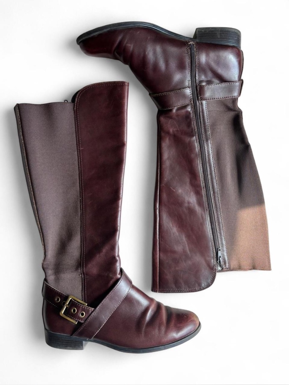 Liz Claiborne Tall Riding Boots in Dark Brown - Classic Zip & Buckle